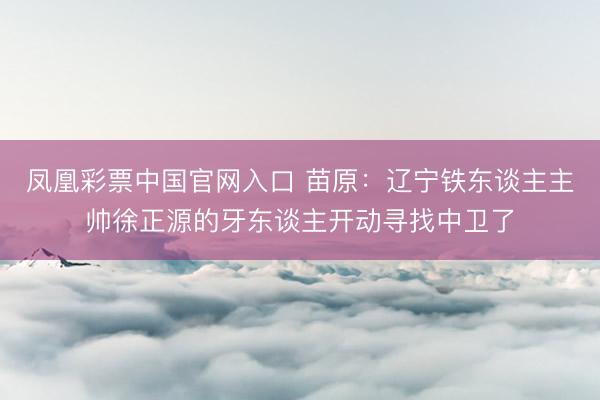 凤凰彩票中国官网入口 苗原：辽宁铁东谈主主帅徐正源的牙东谈主开动寻找中卫了
